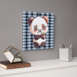 Blå Karoad Panda Fyrkantig Klocka