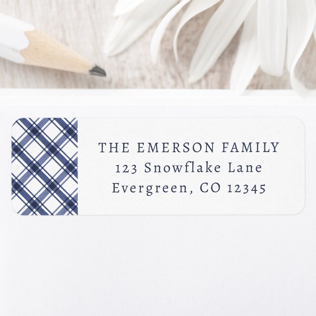 Blå Karorå Returadressetikett Returadress Etikett (Blue Plaid Return Address Label
)