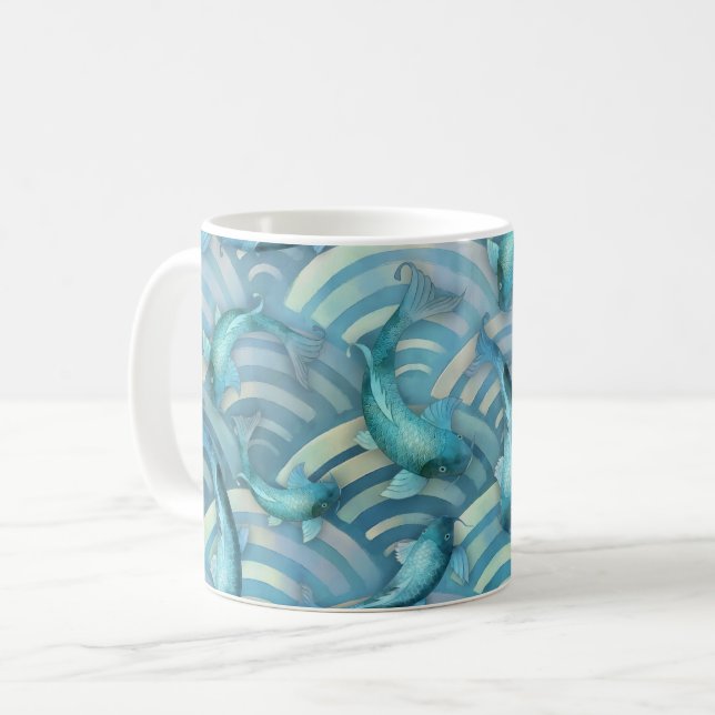 Blå karp Koi Fish Mönster Kaffemugg (Framsida vänster)