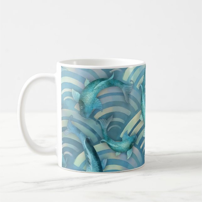 Blå karp Koi Fish Mönster Kaffemugg (Vänster)