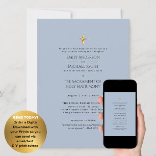 Blå katolsk nuptialmassa Bröllop Inbjudningar