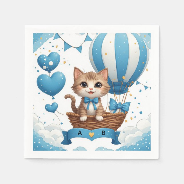 Blå Katt Babyfirande Önskningar 🐱 Pappersservett (Framsidan)