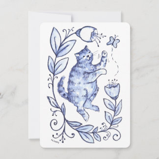Blå katt gratulationskort julkort