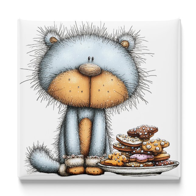 Blå Katt Kakor Julmagnet Magnet (Blue Cat Cookies Christmas Magnet by PiggyPrint Stickers.)