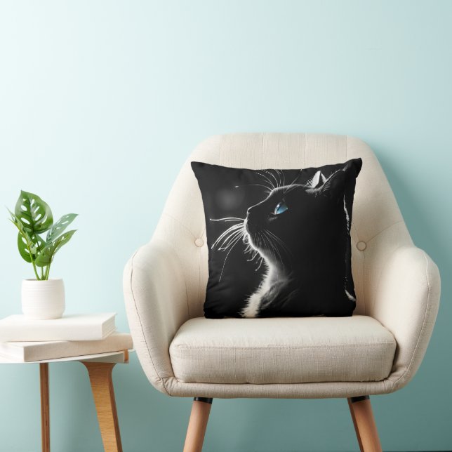 Blå katt med blå Öga Kudde (Stol)