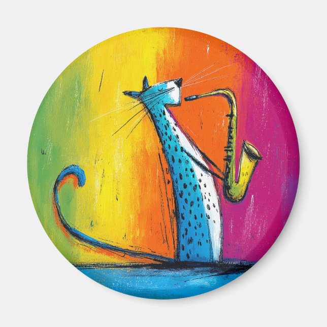 Blå katt som spelar en saxofon magnet (Framsidan)