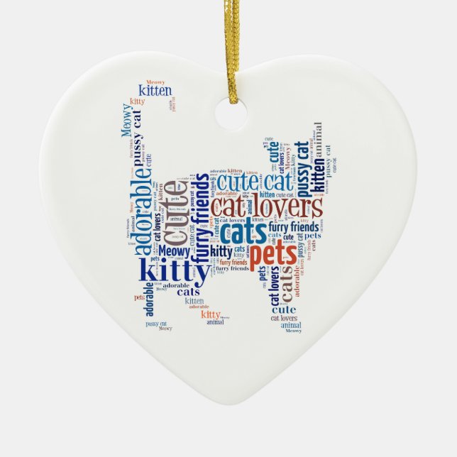 Blå katt-textdesign julgransprydnad keramik (Framsidan)