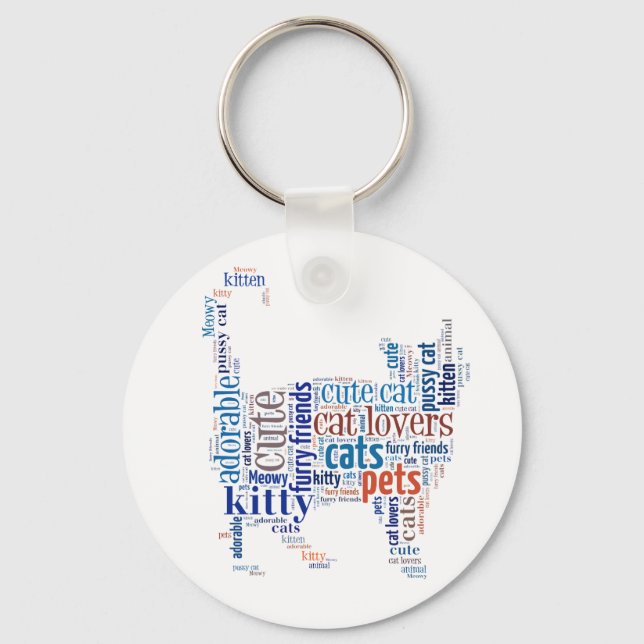 Blå katt-textdesign nyckelring (Framsida)