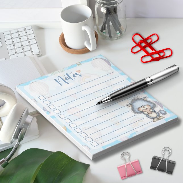 Blå Katt Varmt Luftballong-Noter Anteckningsblock (Skapare uppladdad)