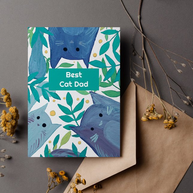 Blå katter & grenar Bästa kattpappas julkort (Skapare uppladdad)