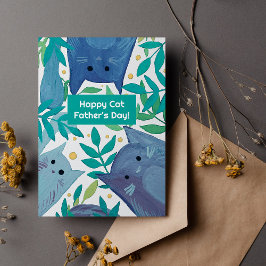 Blå katter & grenar Glad fadersdag till kattpappor Julkort