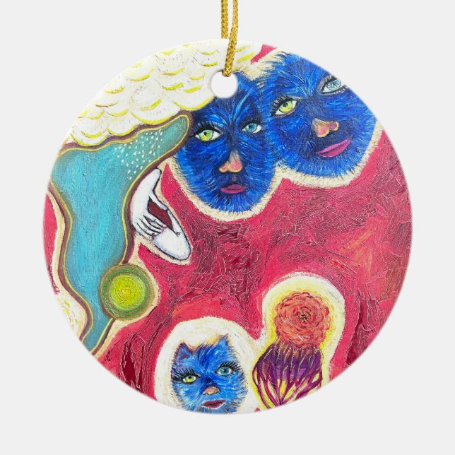 blå katter julgransprydnad keramik (Framsidan)