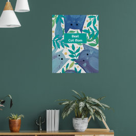 Blå katter och grenar Best cat mamma Poster