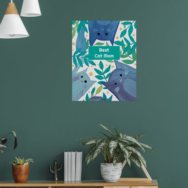 Blå katter och grenar Best cat mamma Poster (Vardagsrum 1)