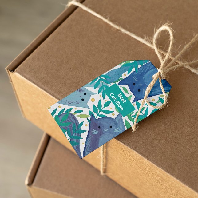 Blå katter och grenar Best cat mamma Presentetikett (Skapare uppladdad)