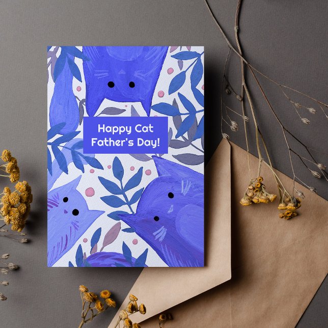 Blå katter och grenar Glad fars dag Holi Julkort (Skapare uppladdad)