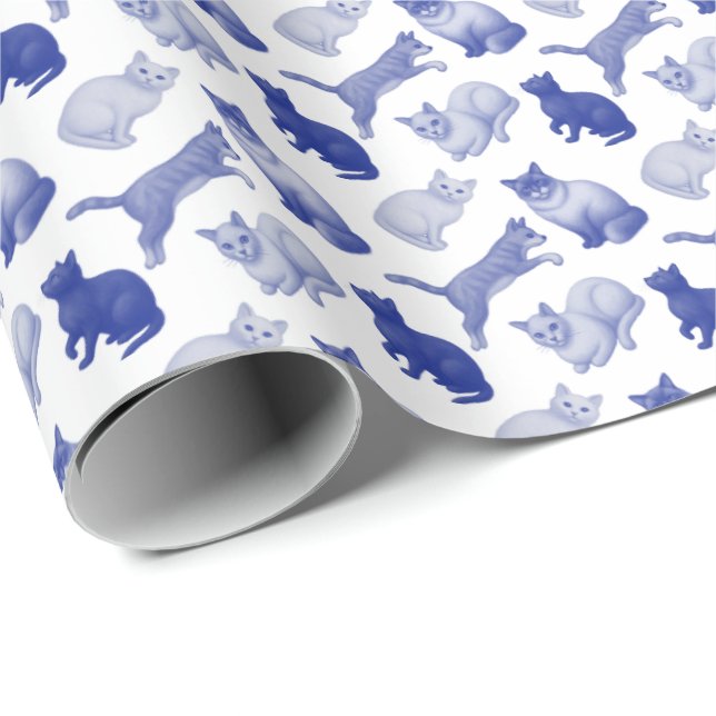 Blå katter presentpapper (Rullad Hörn)