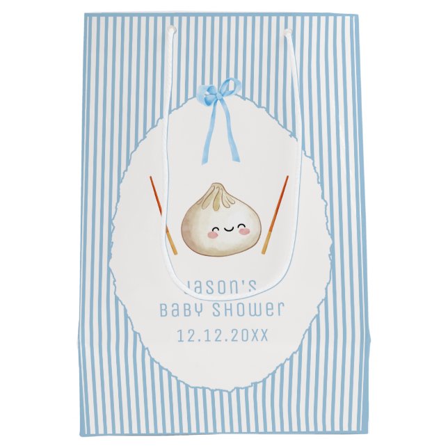 Blå Kawaii Pojke Båge Asiatisk Dumplings Baby Show (Baksidan)