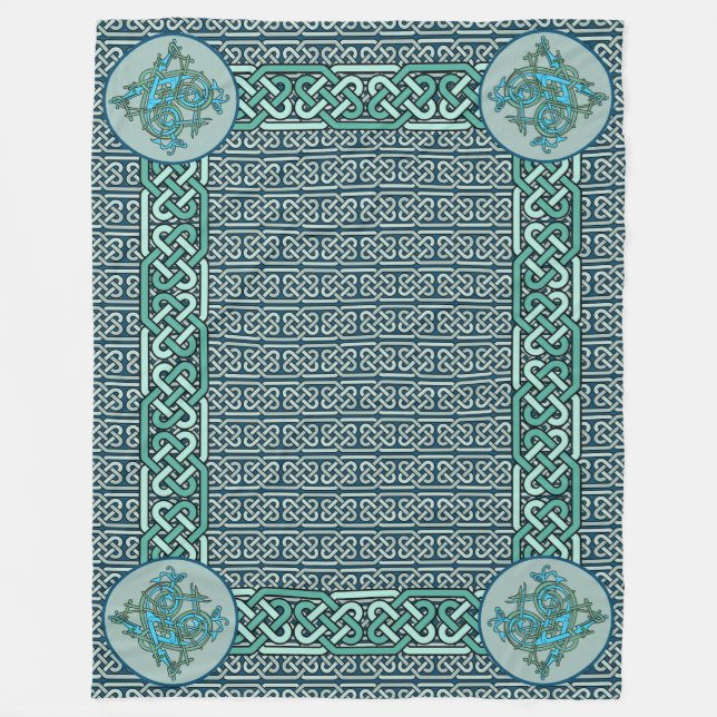 Blå keltiska drakar fleecefilt (Framsidan)