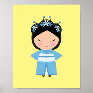 Blå Kimono Japansk Docka Poster