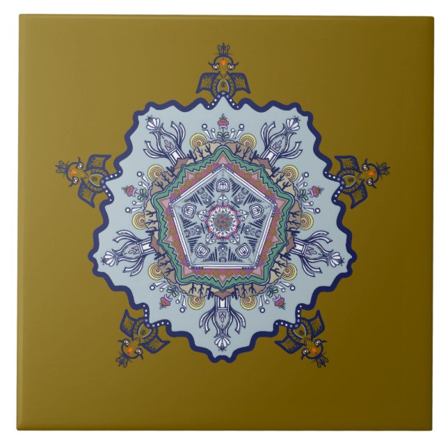 Blå kinesisk design.  Vad ser du Keramisk platta Kakelplatta (Framsidan)
