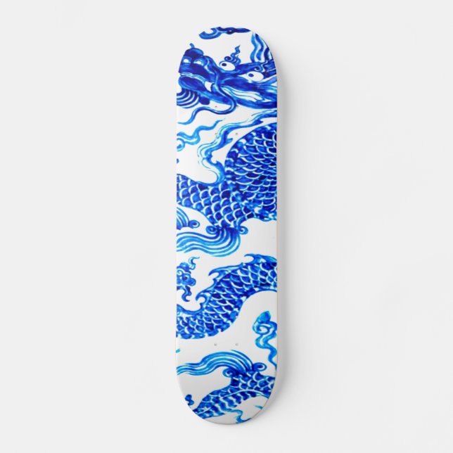 Blå kinesisk drak gammal vas konst väggskylt mini skateboard bräda 18,7 cm (Framsida)