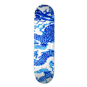 Blå kinesisk drak gammal vas konst väggskylt mini skateboard bräda 18,7 cm