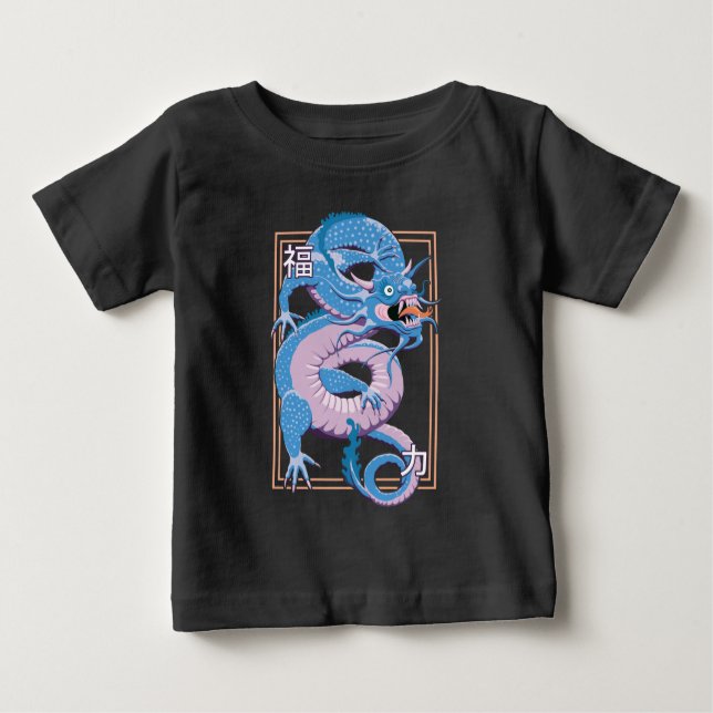 Blå kinesiska draken t shirt (Framsida)