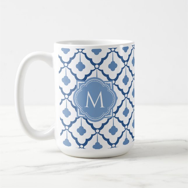 Blå kinesiska keramiska Mönster med Monogram Kaffemugg (Vänster)