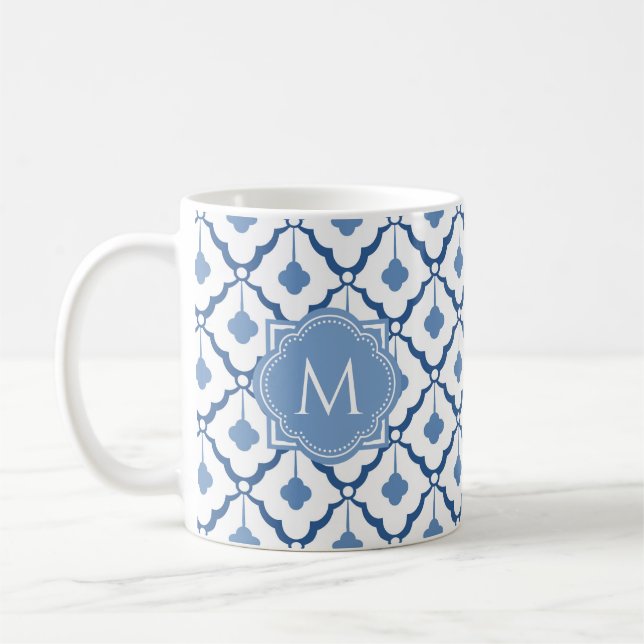 Blå kinesiska keramiska Mönster med Monogram Kaffemugg (Vänster)