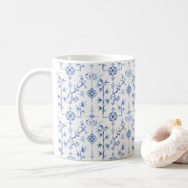 Blå kinesiska motiv kaffemugg (Med munk)