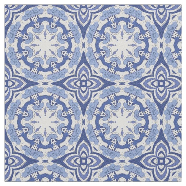 Blå kiniseriska repetercirkeldekorator mönster tyg (Provkarta)