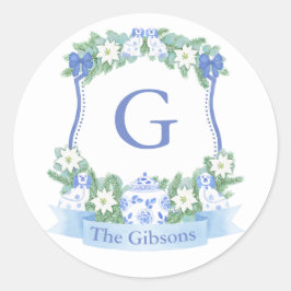 Blå kinoiserie Helgdagar Vapensköld kuvertförsegli Runt Klistermärke