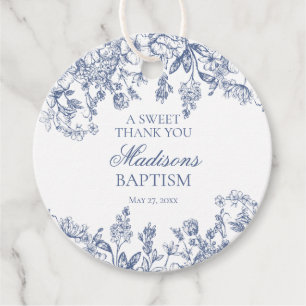Blå kinoiserie Vintage Blommigt Baptism Circle Gåvor Etiketter