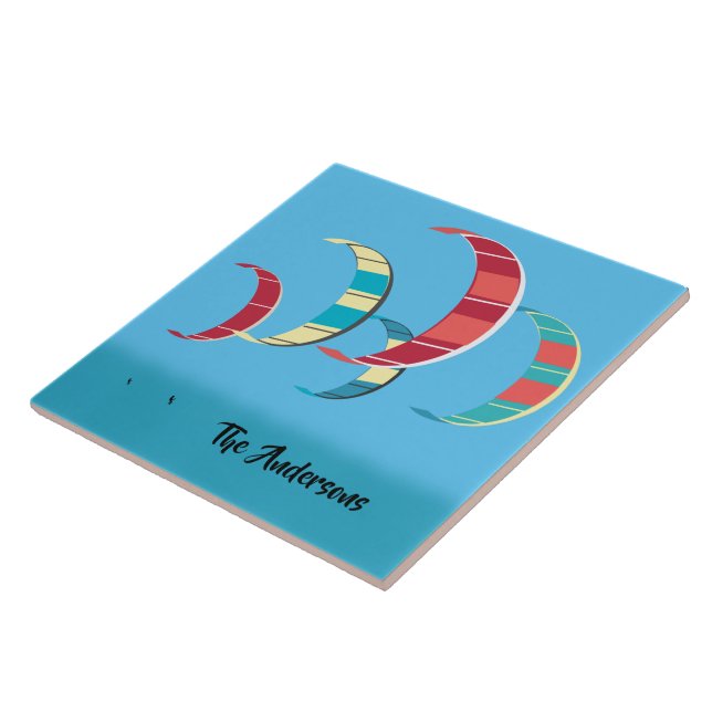 Blå kiteboarding-design kakelplatta (Sidan)