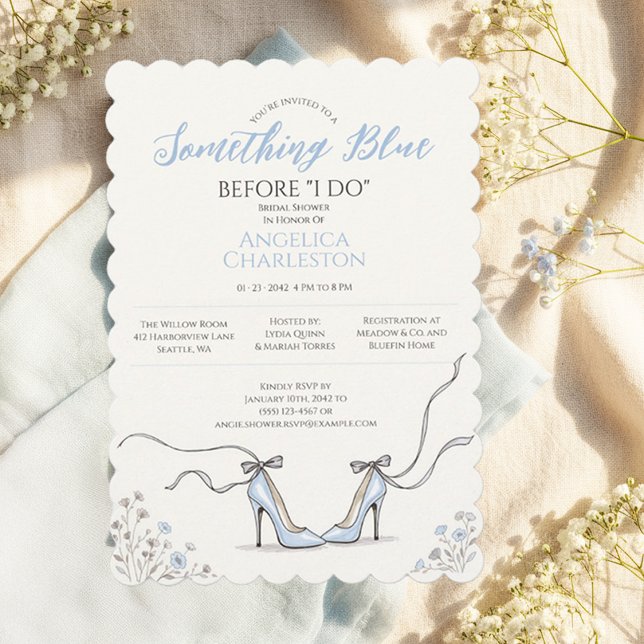 Blå klackar Something Blue bröllopsdusch-inbjudan Inbjudningar (Blue Heels Something Blue Bridal Shower Invitation
)