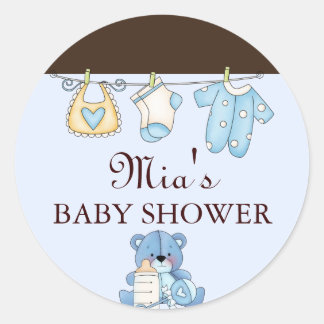 Blå klädstreck baby shower dekal runt klistermärke