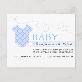 Blå klädstreck Modern Baby Shower-inbjudan Inbjudningar