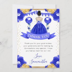 Blå Klänning Brunett Hår Prinsessa Quinceanera Tack Kort