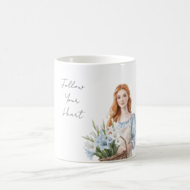 Blå Klänning Flicka Blå Vita Blommor Kaffemugg (Center)
