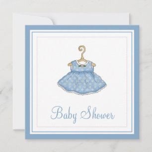 Blå Klänning För Liten Flicka Baby Shower Inbjudan