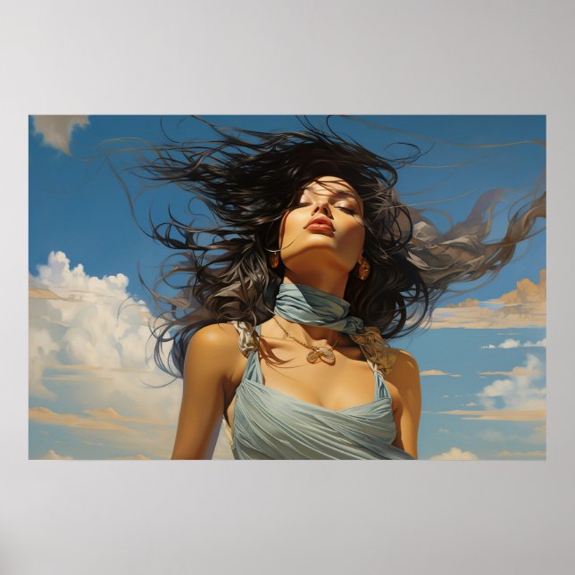 Blå klänning mot en blå himmel-målning poster (Framsidan)