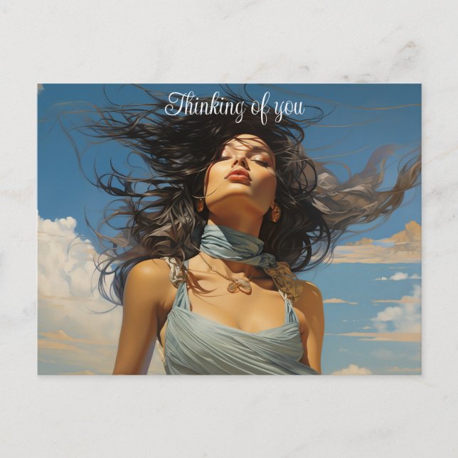 Blå klänning mot en blå himmel-målning vykort (Framsida)