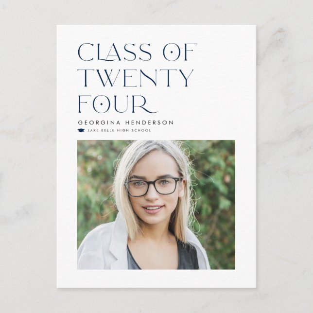 Blå klass 2022 Modern minimalistisk examen Vykort (Framsida)