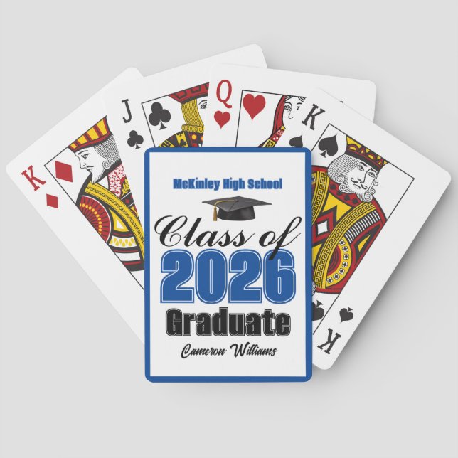 Blå klass 2026 anpassad examensfest casinokort (Baksidan)