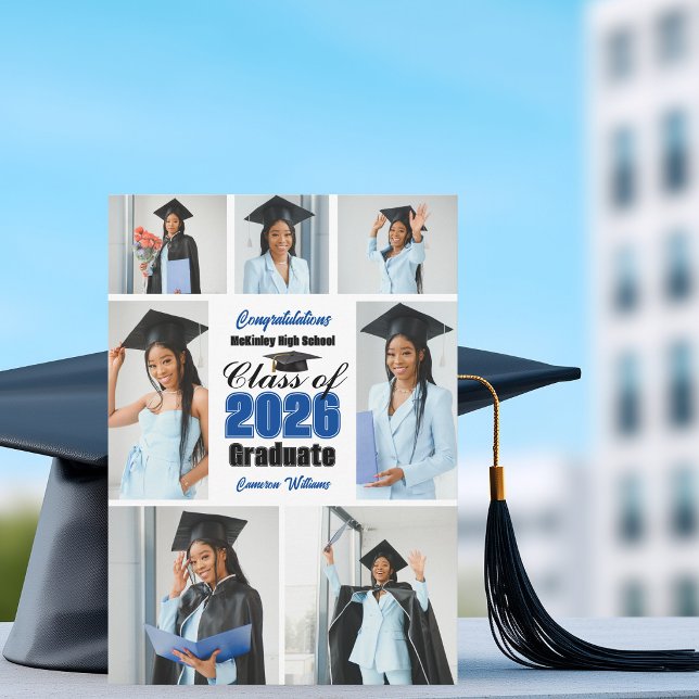 Blå klass 2026 examensfoto collage meddelande (Skapare uppladdad)