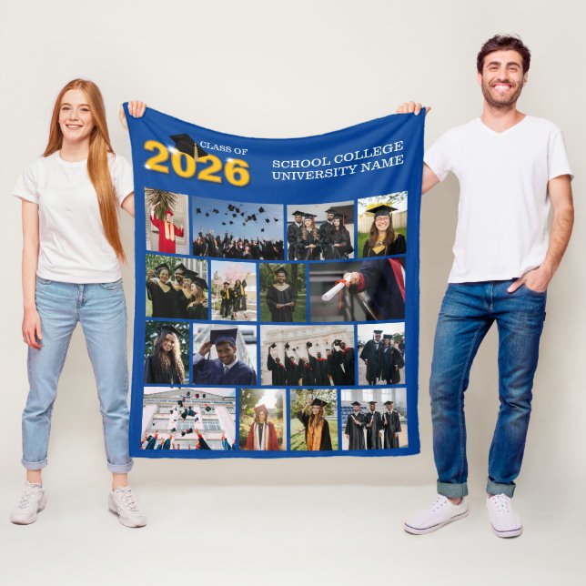 Blå klass 2026 examenspresent Foto Fleecefilt (På plats)