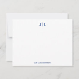 Blå Klassisk Anpassad Monogram Par Bröllopsnoterin Anteckningskort