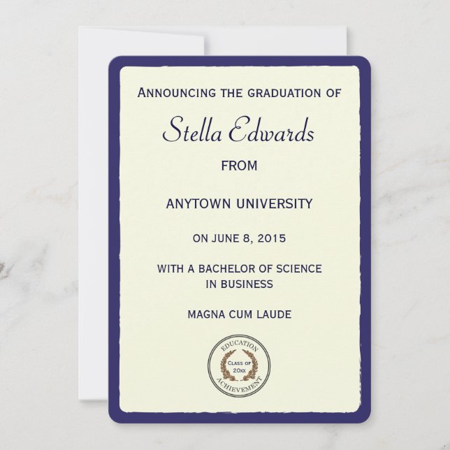 Blå klassisk examensannonsering rundade hörn meddelande (Framsida)