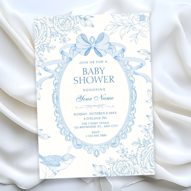 Blå Klassisk mjuk blomster botanisk båge baby show Inbjudningar (Skapare uppladdad)